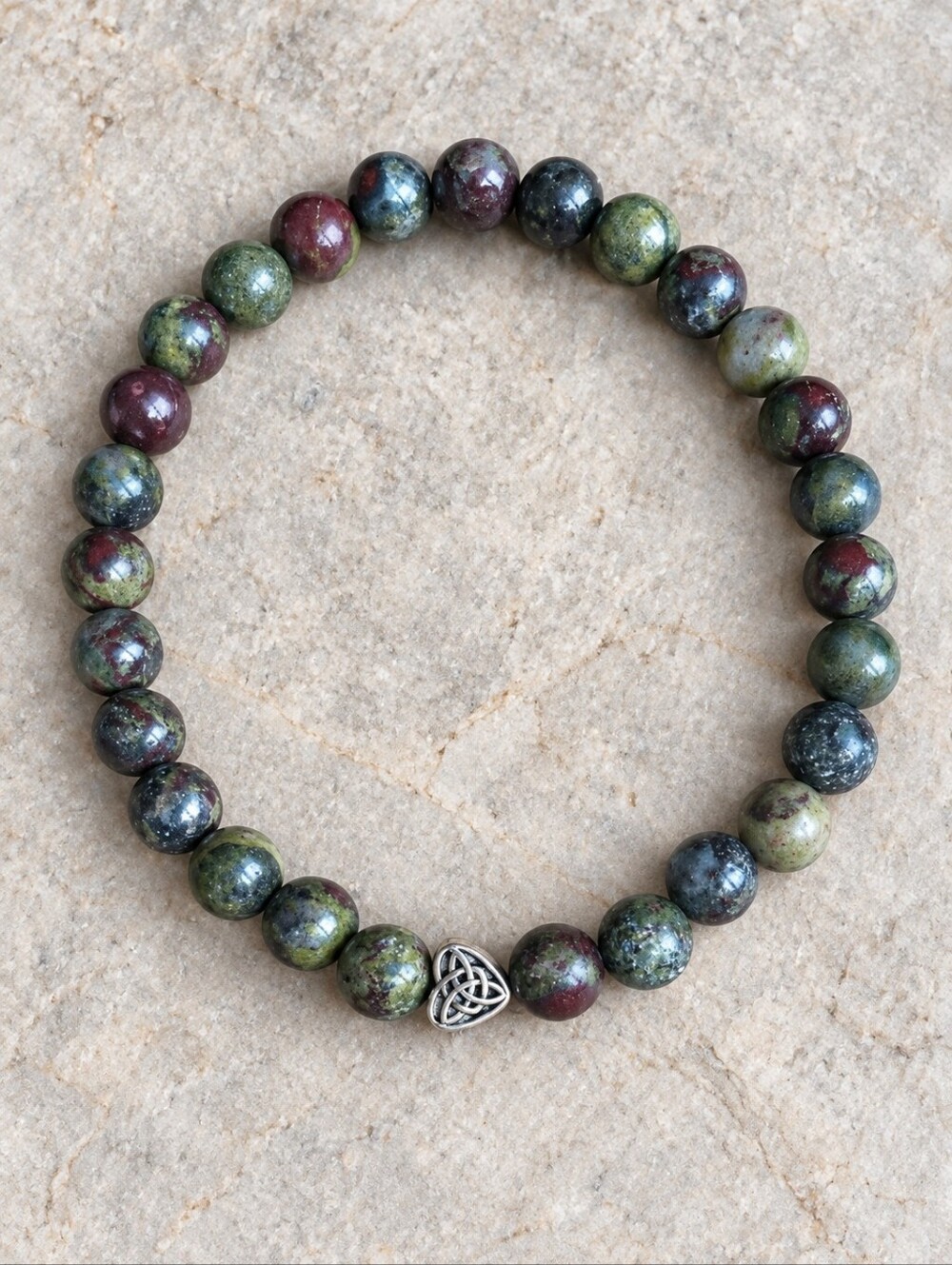 Dragon Blood Jasper Beaded Stretch Bracelet | Heart Accent | Handmade